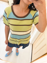 Load image into Gallery viewer, Avocado Cyan Striped Top