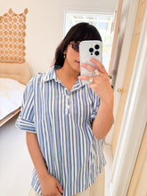 Load image into Gallery viewer, Short Sleeve Blue Striped Top