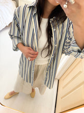 Load image into Gallery viewer, Yellow Blue Brown Striped Button Down Shirt
