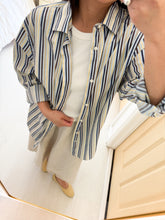 Load image into Gallery viewer, Yellow Blue Brown Striped Button Down Shirt