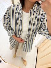 Load image into Gallery viewer, Yellow Blue Brown Striped Button Down Shirt