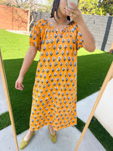 Load image into Gallery viewer, Lola Dress in Marigold Floral Block Print
