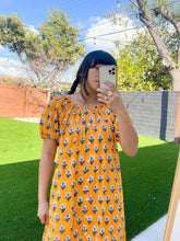 Load image into Gallery viewer, Lola Dress in Marigold Floral Block Print
