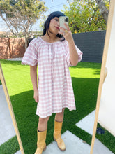 Load image into Gallery viewer, Puff Sleeve Dress in Pink Gingham Block Print
