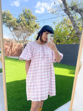 Load image into Gallery viewer, Puff Sleeve Dress in Pink Gingham Block Print
