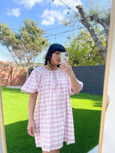 Load image into Gallery viewer, Puff Sleeve Dress in Pink Gingham Block Print
