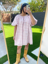 Load image into Gallery viewer, Puff Sleeve Dress in Pink Gingham Block Print
