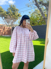 Load image into Gallery viewer, Poet Dress in Pink Gingham Block Print
