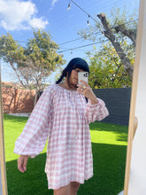 Load image into Gallery viewer, Poet Dress in Pink Gingham Block Print
