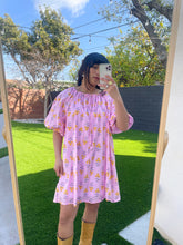 Load image into Gallery viewer, Puff Sleeve Dress in Pink Floral Block Print
