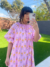 Load image into Gallery viewer, Puff Sleeve Dress in Pink Floral Block Print
