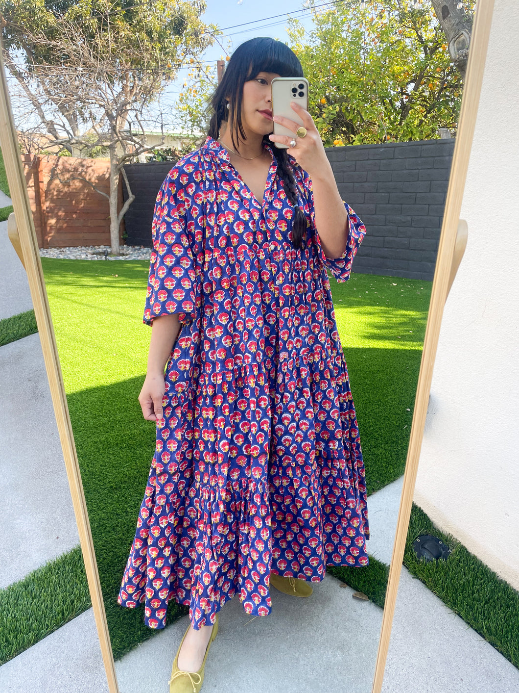 Adeline Dress in Blue Floral Block Print