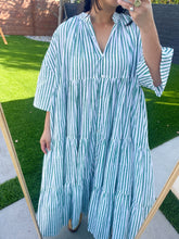 Load image into Gallery viewer, Adeline Dress in Green Stripe Block Print
