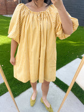 Load image into Gallery viewer, Puff Sleeve Dress in Yellow Stripe
