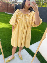 Load image into Gallery viewer, Puff Sleeve Dress in Yellow Stripe
