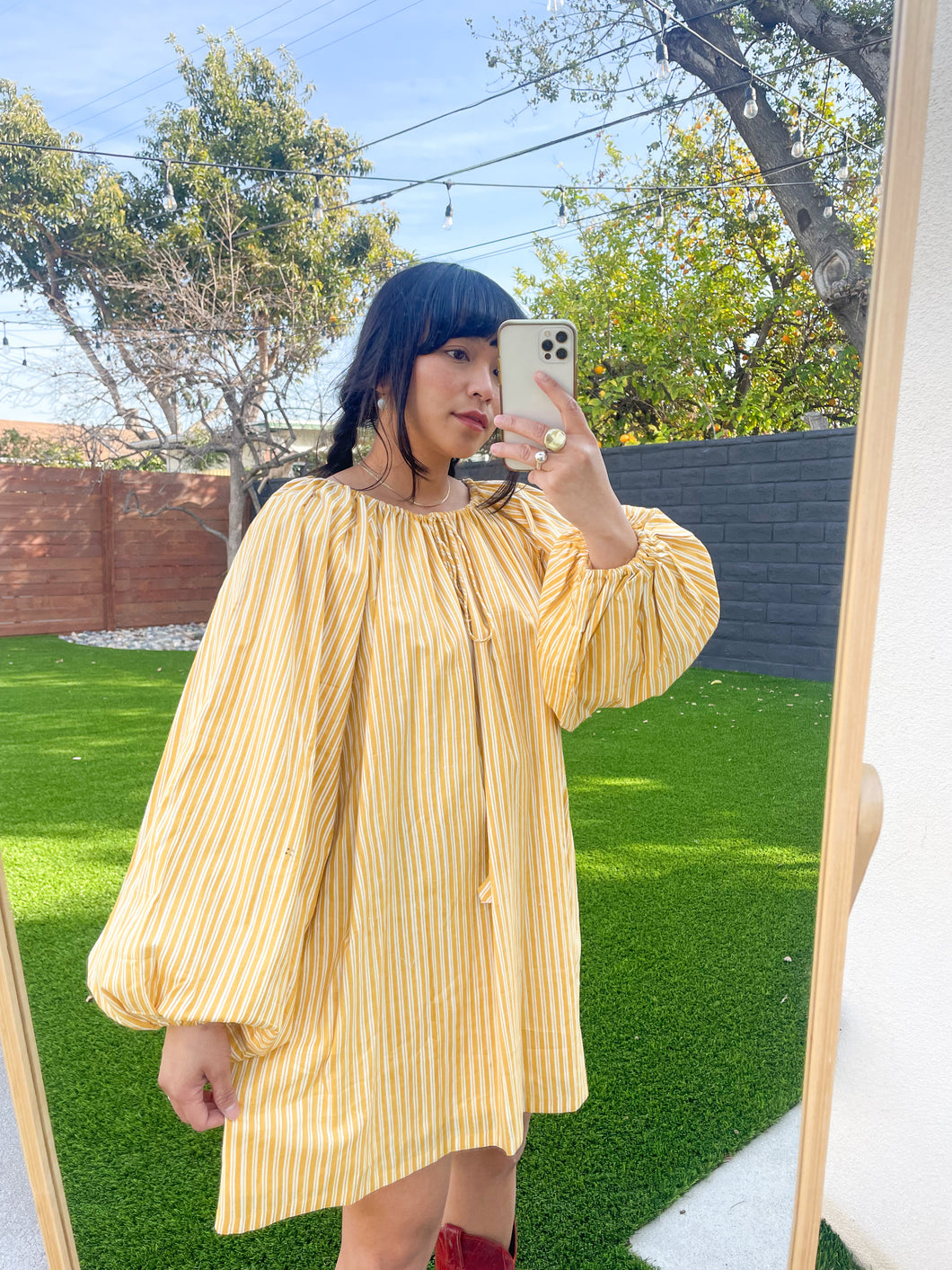 Poet Dress in Yellow Stripe