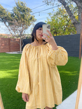 Load image into Gallery viewer, Poet Dress in Yellow Stripe
