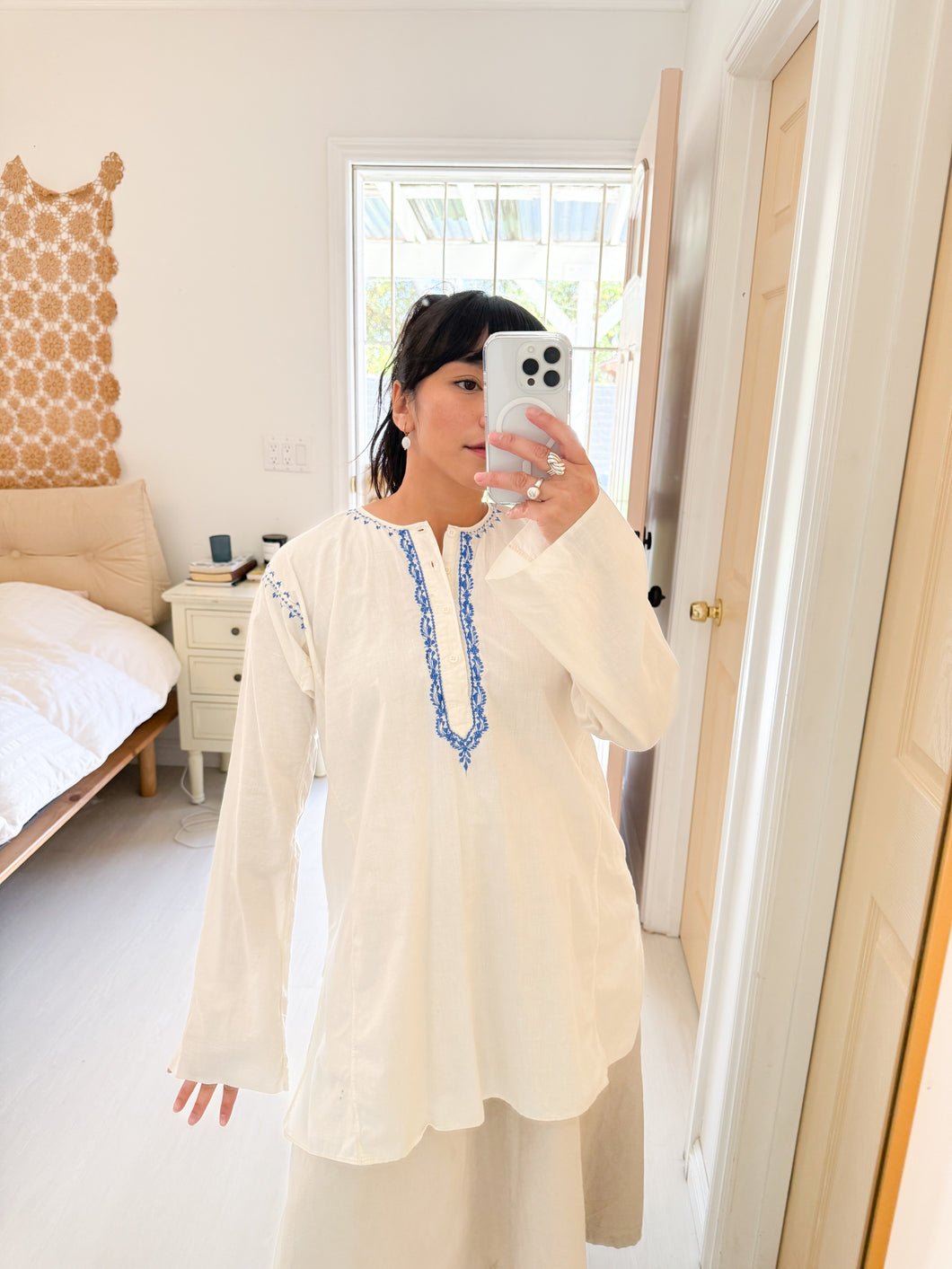 Blue Floral Embroidered Tunic