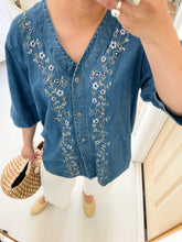 Load image into Gallery viewer, Denim Floral Embroidered Top
