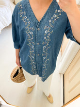 Load image into Gallery viewer, Denim Floral Embroidered Top
