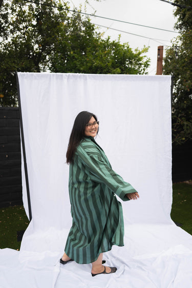SAMPLE SALE: Big Shirt Dress in Forest Stripe