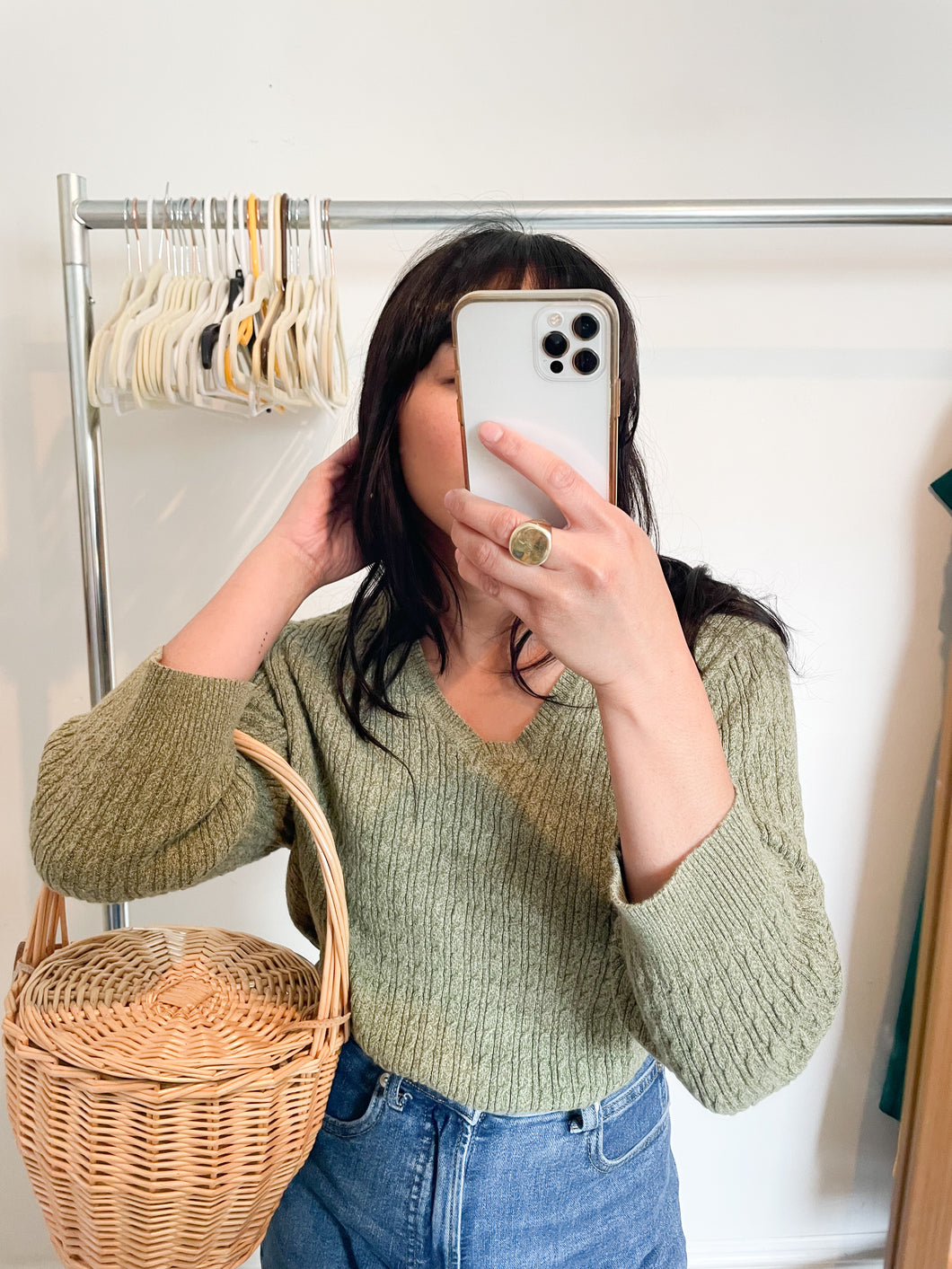 Sage Cable Cotton Sweater