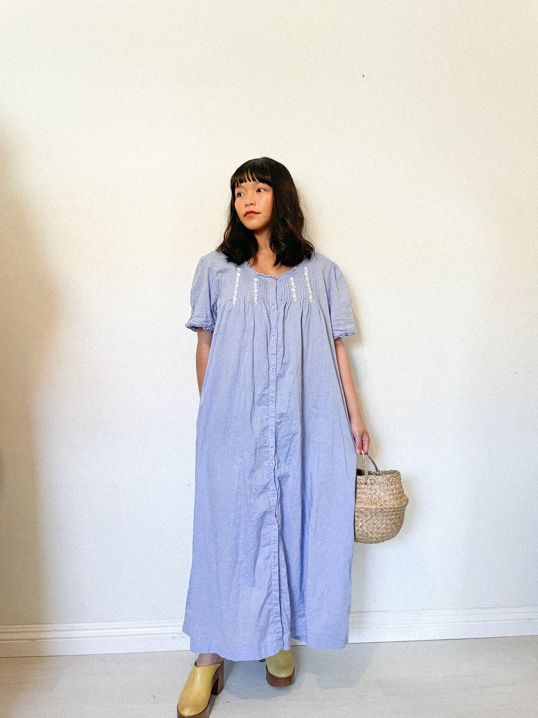Cotton Beaded Chambray Nightgown