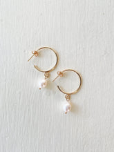 Load image into Gallery viewer, 14k Gold-Filled Pearl Hoops
