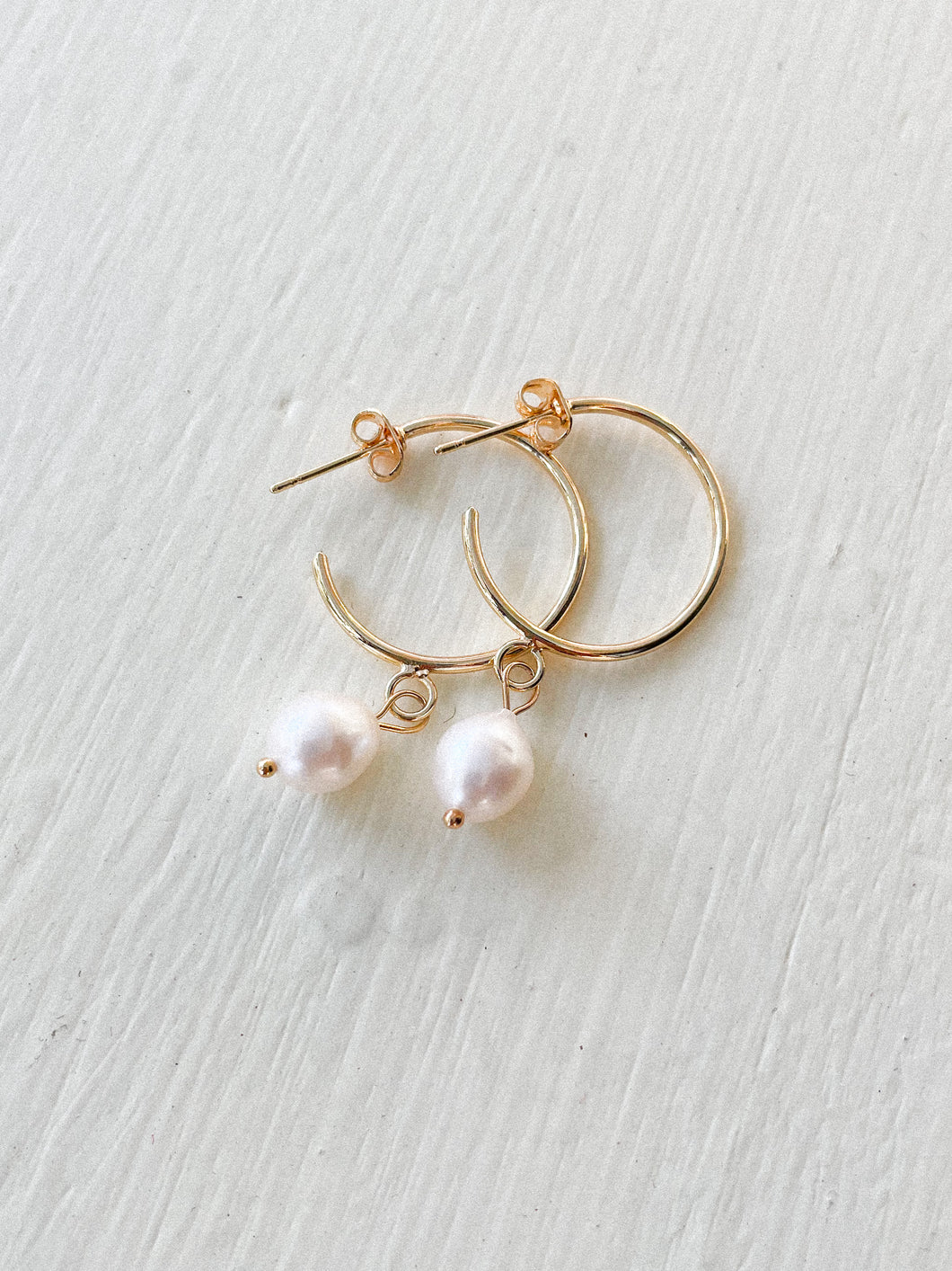14k Gold-Filled Pearl Hoops