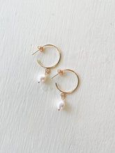 Load image into Gallery viewer, 14k Gold-Filled Pearl Hoops
